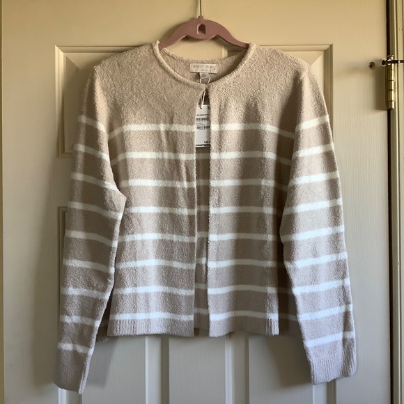 Barefoot Dreams CozyChic Lite Striped Cardigan Stone/Pearl SZ XL - Picture 4 of 16